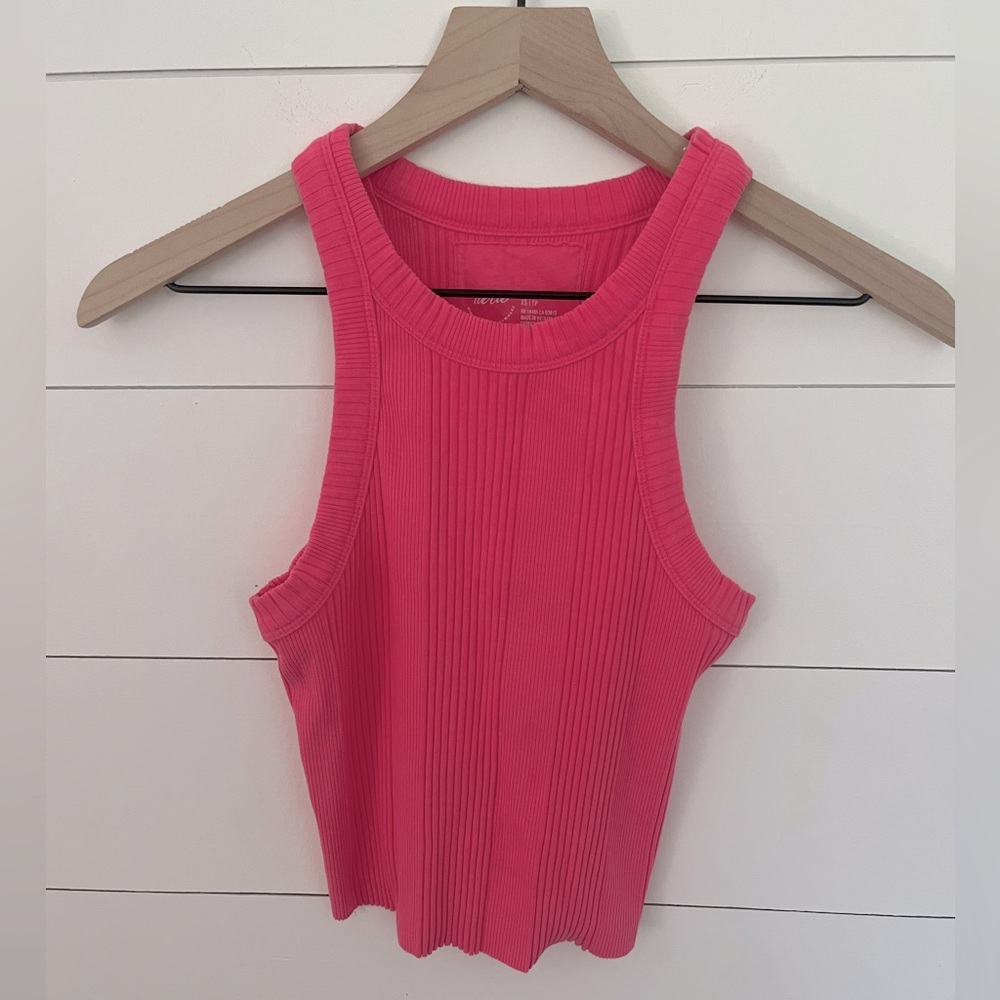 Aerie Pink Ribbed Crop Tank Top XS